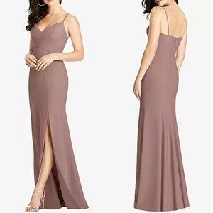 Seamed Bodice Crepe Trumpet Gown With Front Slit, Color: Sienna